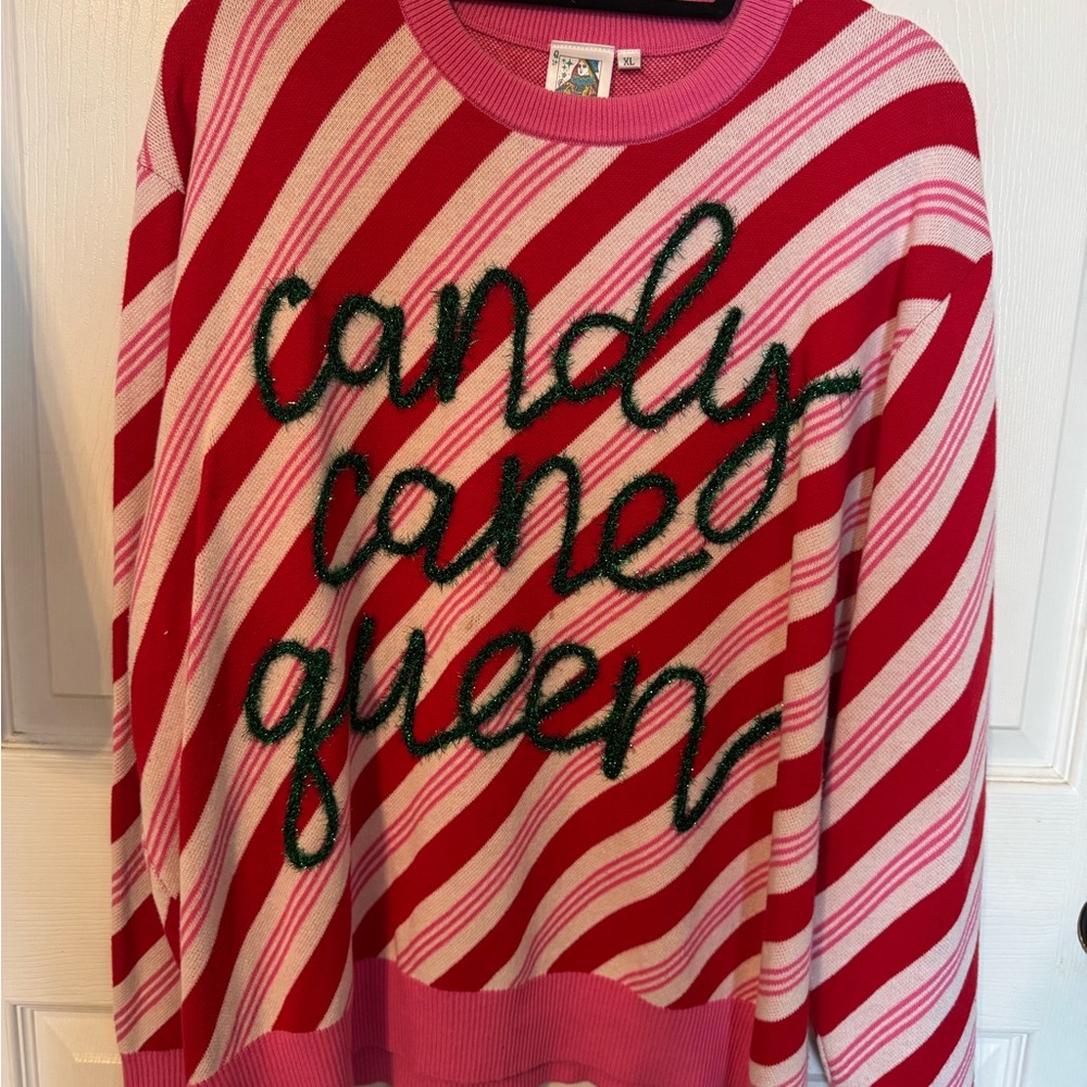 QUEEN OF SPARKLES Red and Pink Striped Sweatshirt